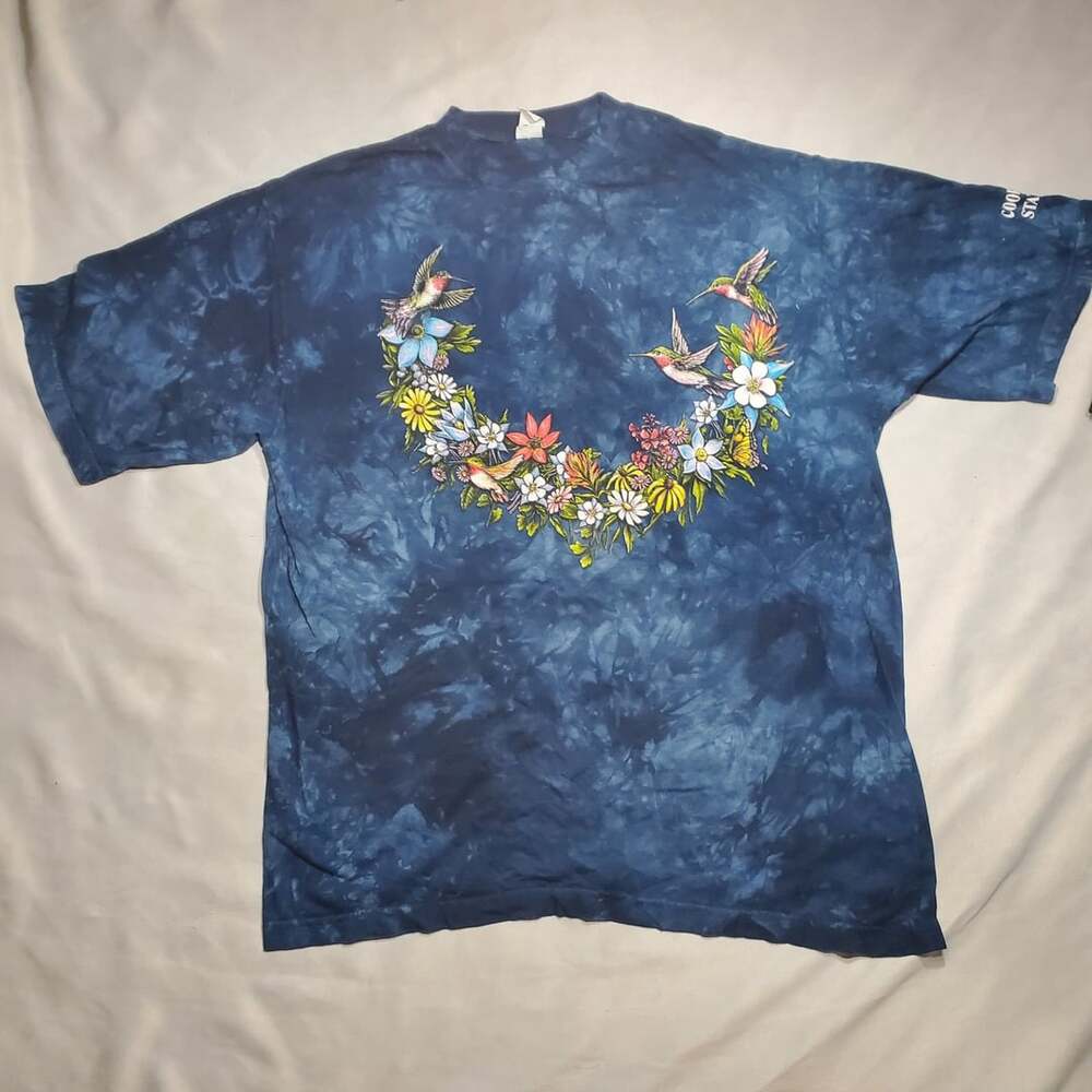 Vintage Back to Earth Nature Wear Hummingbird Tie Dye T Shirt USA Made L